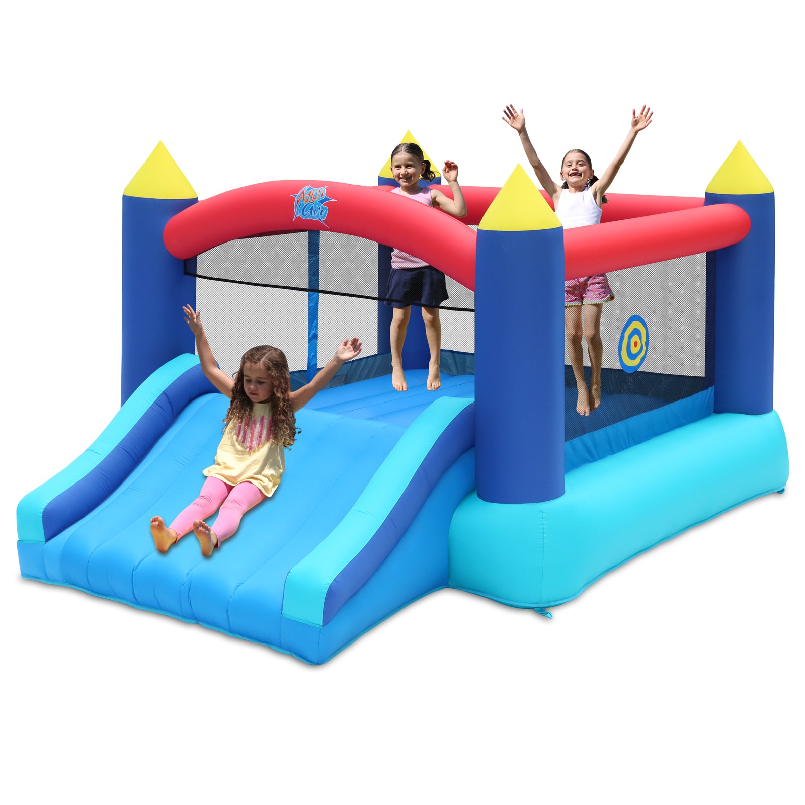 Action Air Bounce House Jumping Castle with Slide, Backyard Fun Big Bouncy Area (Blue)