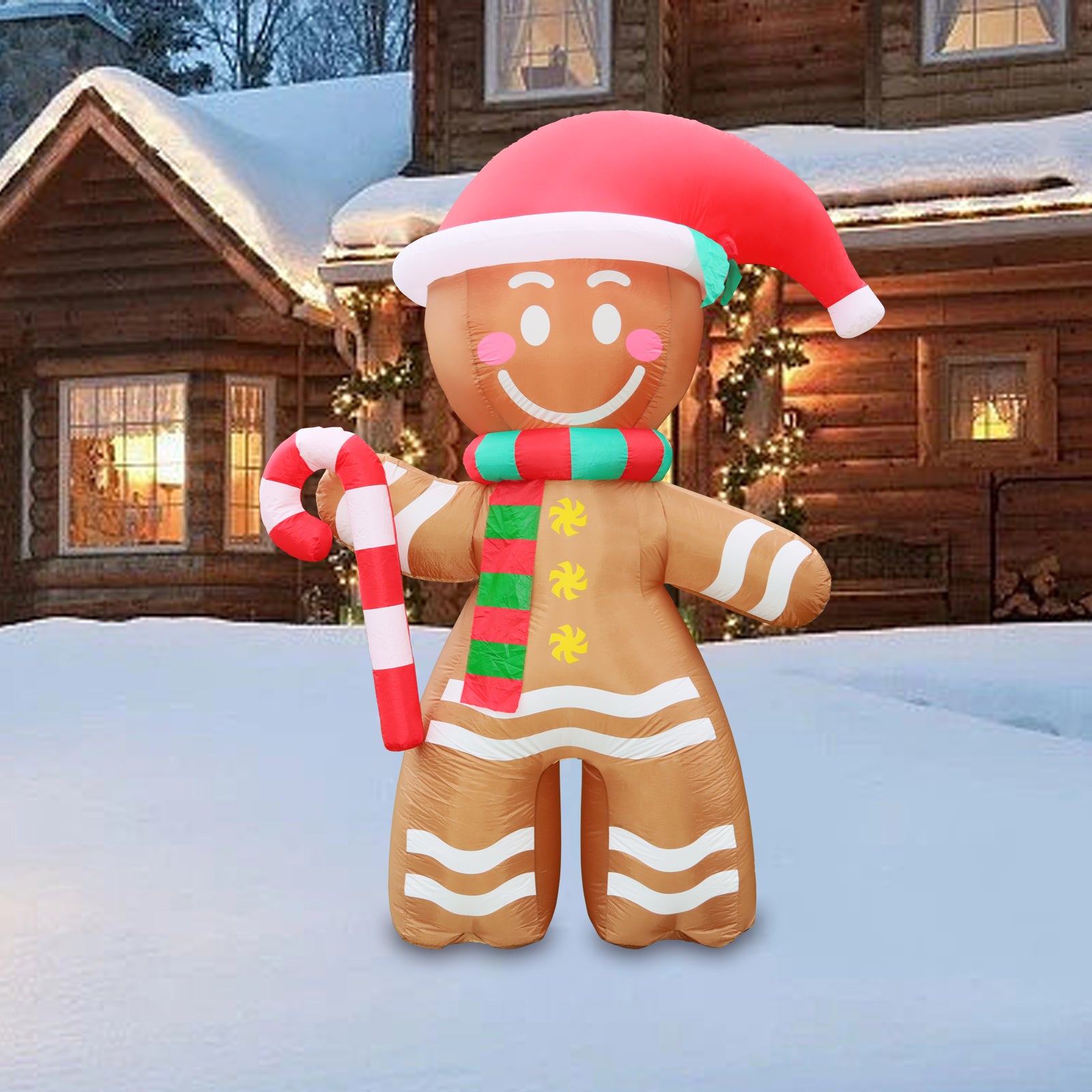 7.9 ft Christmas Inflatables Outdoor Decorations, Cheerful Gingerbread Man with LED Lights