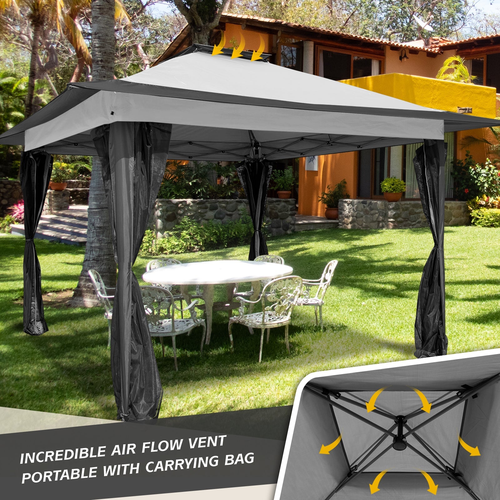 12x12 FT Gray | Portable and Spacious Outdoor Gazebo with UV Protection and Mesh Netting