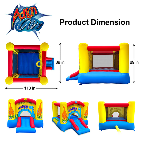 Action Air Inflatable Bounce House, Dinosaur Theme Bouncy Castle with Air Blower