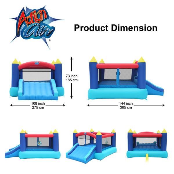 Action Air Bounce House Jumping Castle with Slide, Backyard Fun Big Bouncy Area (Blue)