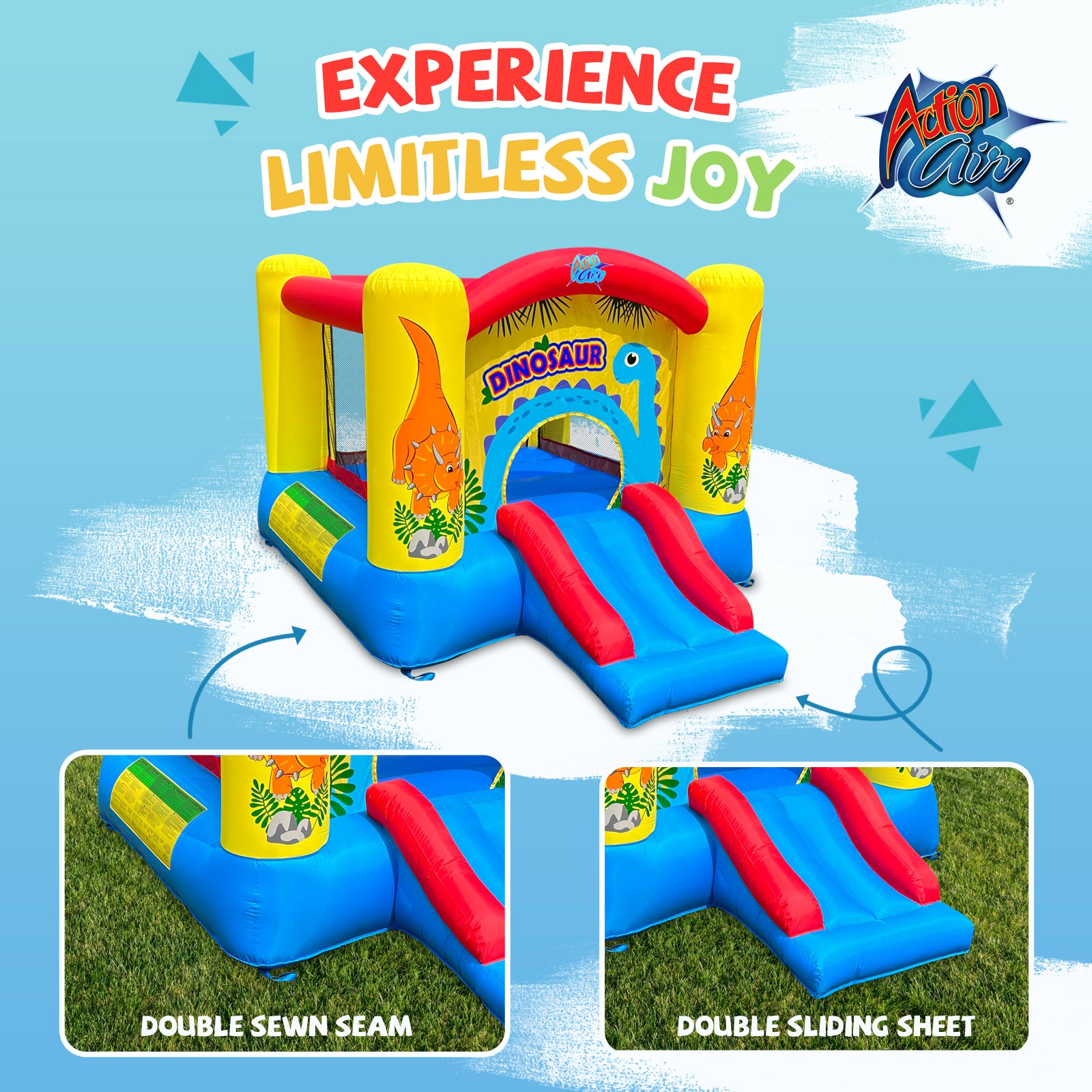 Action Air Inflatable Bounce House, Dinosaur Theme Bouncy Castle with Air Blower