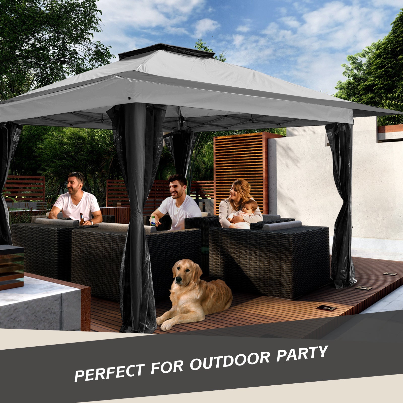 12x12 FT Gray | Portable and Spacious Outdoor Gazebo with UV Protection and Mesh Netting