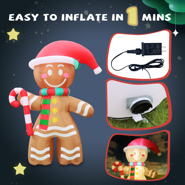 7.9 ft Christmas Inflatables Outdoor Decorations, Cheerful Gingerbread Man with LED Lights