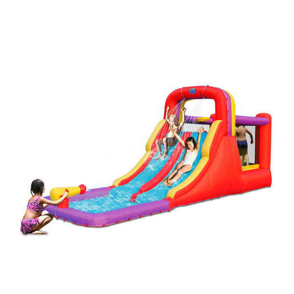Action Air Inflatable Water Slide Bounce House with Double Blow Up Slides and Water Cannons (No Blower)