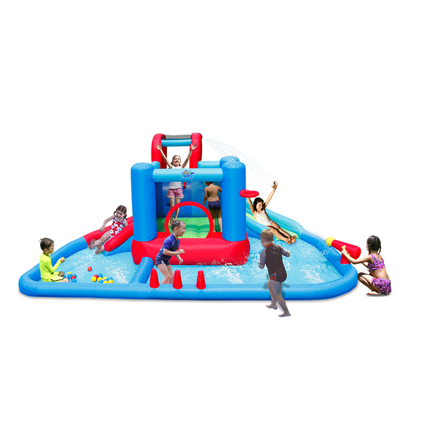 Action Air Inflatable Jumping Water Slide Fun Center with Water Pool and Double Slides (No Blower)