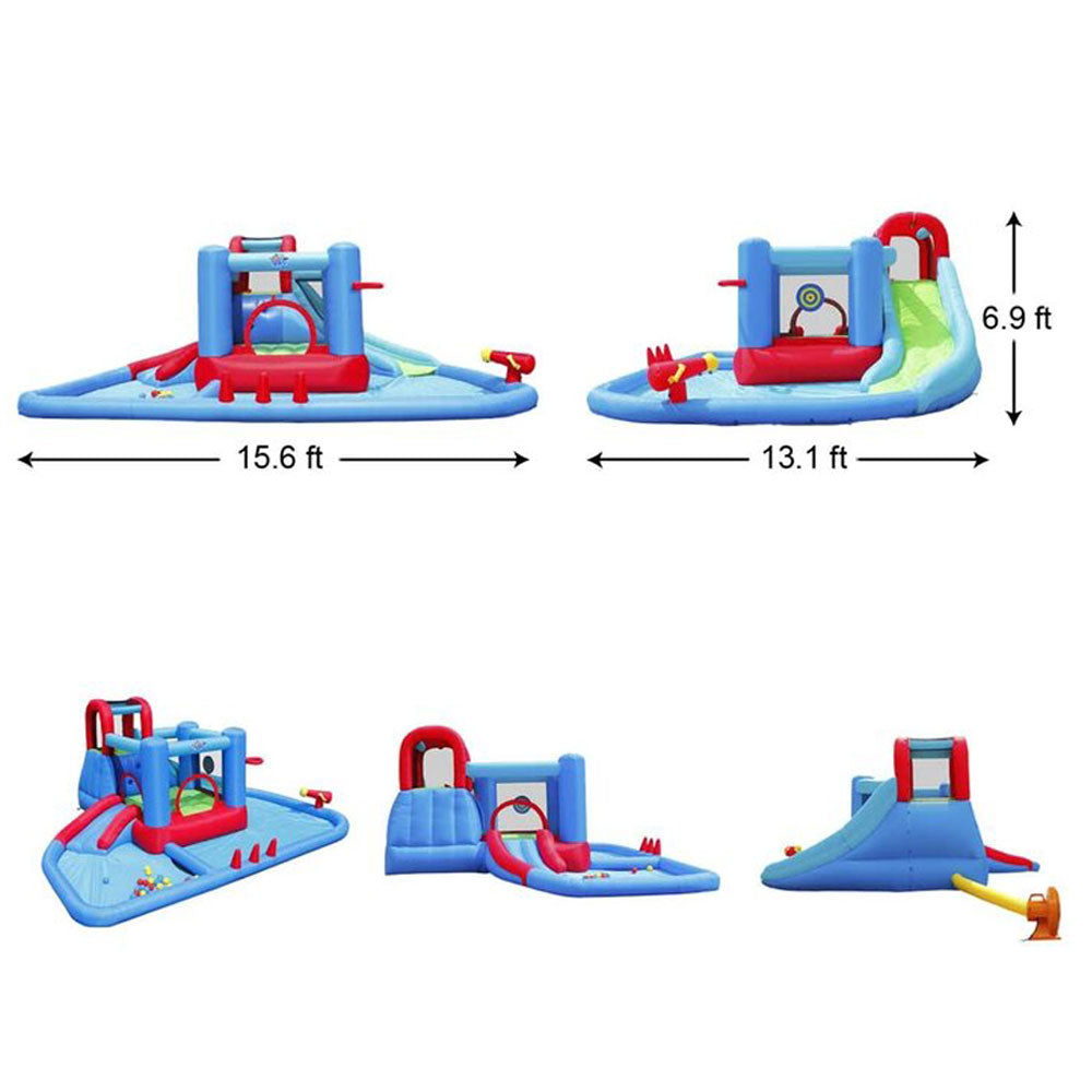 Action Air Inflatable Jumping Water Slide Fun Center with Water Pool and Double Slides