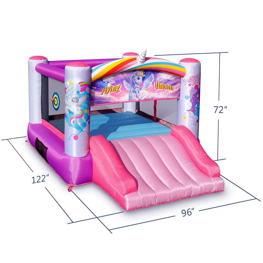 Action Air Pink Flying Unicorn Jumping Castle with Slide for Girls