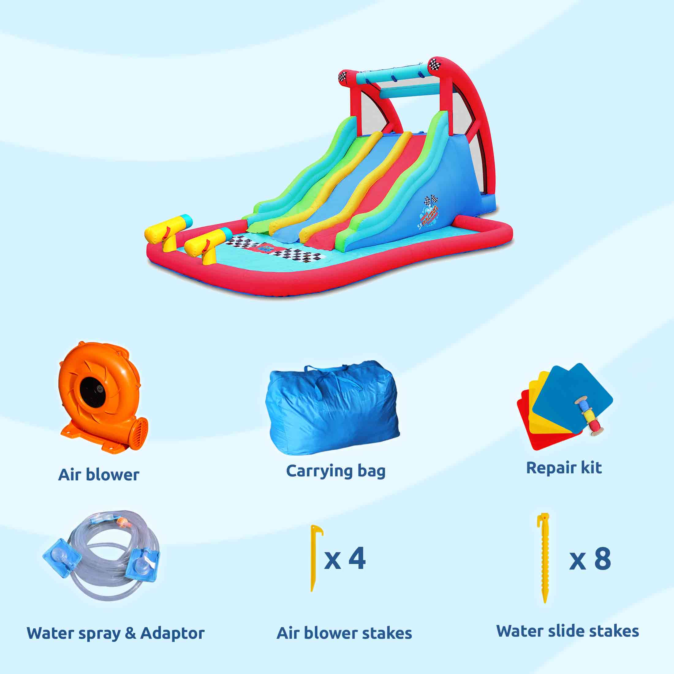 Action Air Inflatable Water slide with Triple Racing Lanes Blow Up Slide