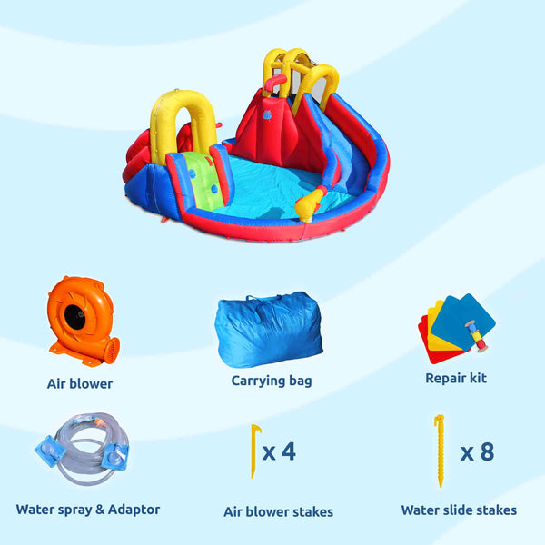 Action Air Inflatable Backyard Water slide with Double Blow Up Slides and Massive Pool