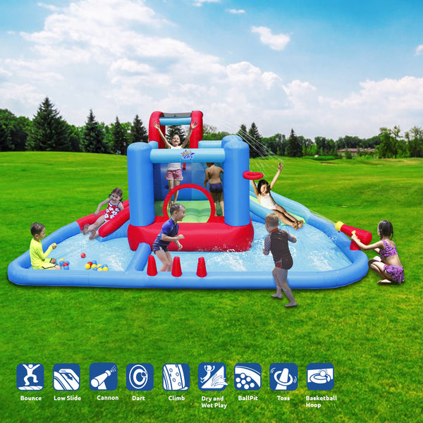 Action Air Inflatable Jumping Water Slide Fun Center with Water Pool and Double Slides