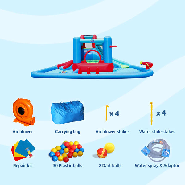 Action Air Inflatable Jumping Water Slide Fun Center with Water Pool and Double Slides